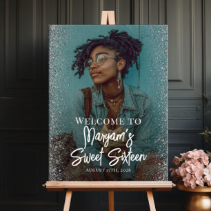 Sweet sixteen party welcome sign with photo