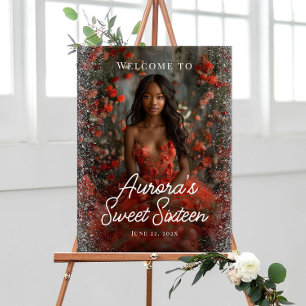 Sweet sixteen party welcome sign with photo