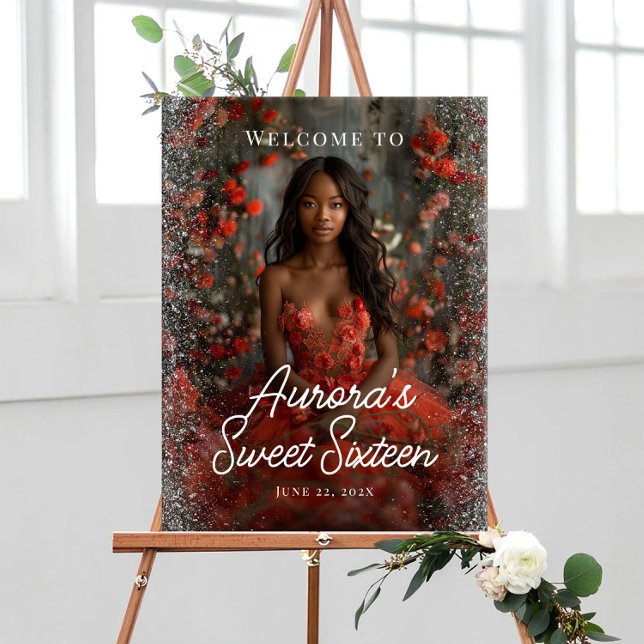 Sweet sixteen party welcome sign with photo (Creator Uploaded)