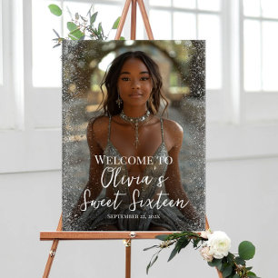 Sweet sixteen party welcome sign with photo