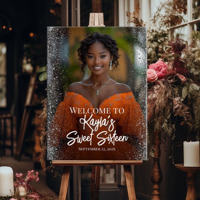 Sweet sixteen party welcome sign with photo (Creator Uploaded)