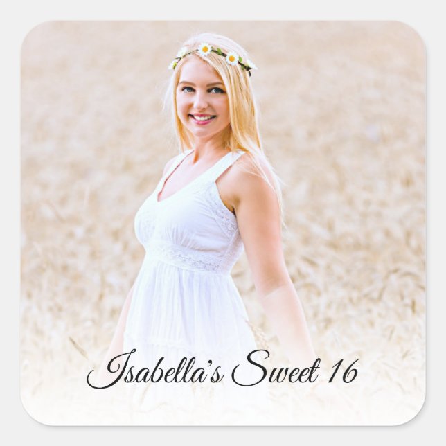 Sweet Sixteen Photo Custom Square Sticker (Front)