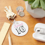 Sweet Sixteen Pink 16th Birthday Party Favour Key Ring<br><div class="desc">Celebrate your special occasion with this sweet 16 birthday party favour.  Change the font and colours of the text to your liking. Other colours and patterns are available. Just contact us if you'd like something customised just for you.</div>
