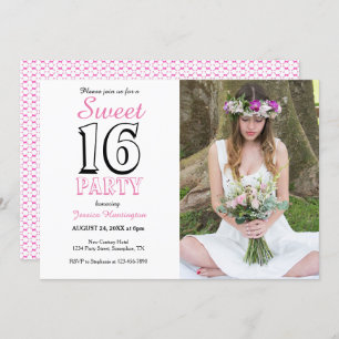 Sweet Sixteen Pink 16th Birthday Photo Invitation