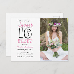Sweet Sixteen Pink 16th Birthday Photo Invitation Postcard
