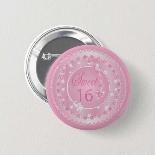 Sweet Sixteen Pink Birthday 6 Cm Round Badge (Front & Back)