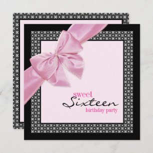 Sweet Sixteen Pink Black Birthday Party Invitation