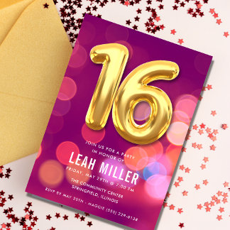 Sweet Sixteen Pink Bokeh Party Invitation