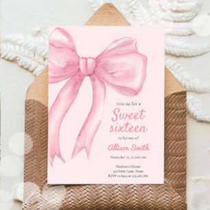 Sweet Sixteen Pink Bow Coquette 16th Birthday Invitation