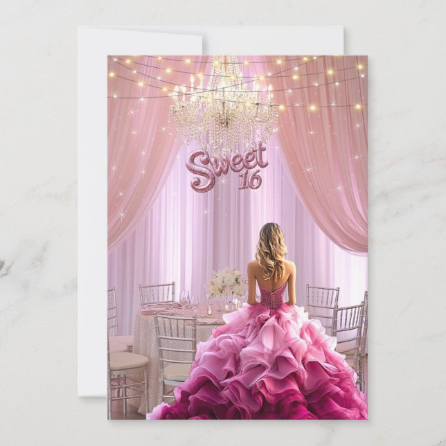 Sweet Sixteen Pink Gown Sparkle Lights Invitation (Front)