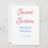Sweet Sixteen pink name date calligraphy boho blue