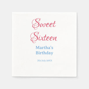 Sweet Sixteen pink name date calligraphy boho blue Napkin