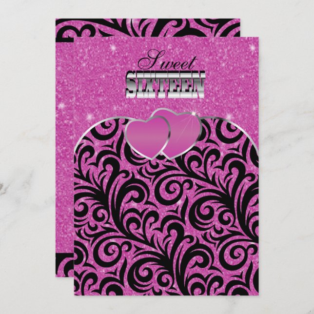 Sweet Sixteen Pink Party Celebration | DIY Text Invitation (Front/Back)