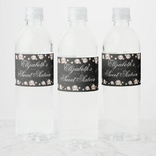 Sweet Sixteen Pink Pearls Sparkle Stars Water Bottle Label