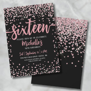 Sweet Sixteen Pink Rose Gold Glitter 16th Birthday Invitation