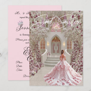 Sweet Sixteen Pink White Enchanted Winter Castle Invitation
