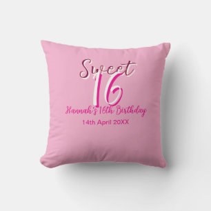 Sweet sixteen pink white name date bold letter mar cushion
