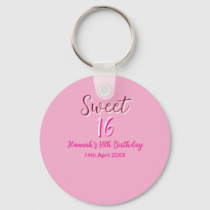 Sweet sixteen pink white name date bold letter mar key ring