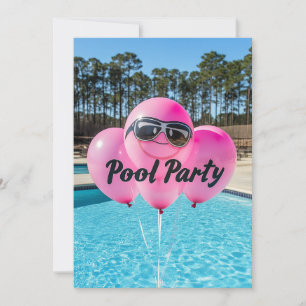 Sweet Sixteen Pool Party Pink Balloons Invitation
