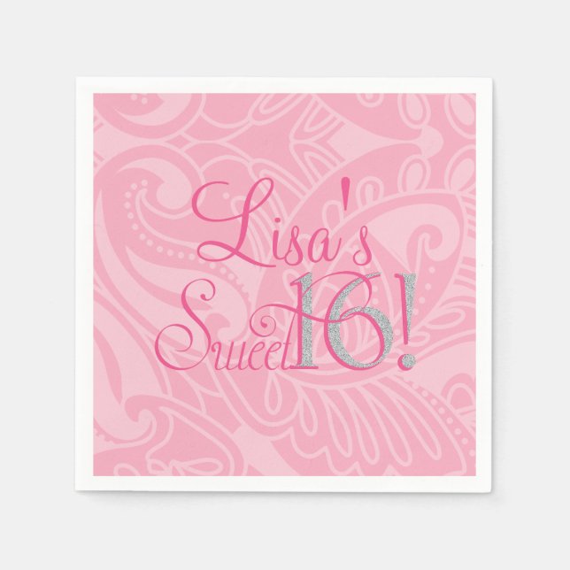 Sweet Sixteen, Pretty Pink Custom Napkins (Front)