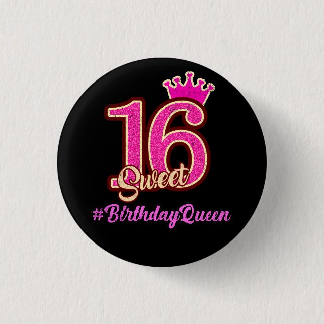 Sweet Sixteen Princess Crown, 16th Birthday Queen 3 Cm Round Badge (Front)