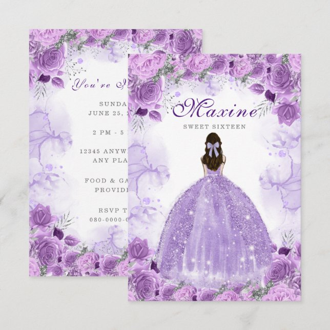 Sweet Sixteen Purple Birthday Invitation Card (Front/Back)