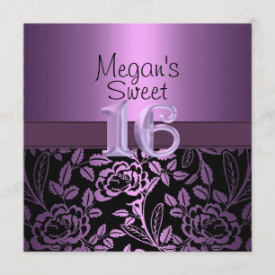 Sweet Sixteen Purple Rose Leaf Birthday Invitation
