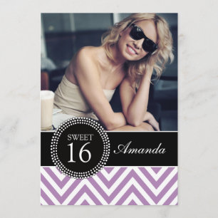 SWEET SIXTEEN PURPLE ZIG ZAG CHEVRON PATTERN INVITATION