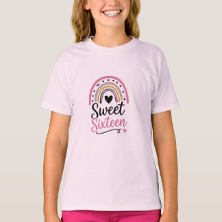 Sweet Sixteen Rainbow Heart Graphic Teen T-Shirt