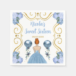 Sweet Sixteen Red Hair Princess in Dusty Blue Napkin