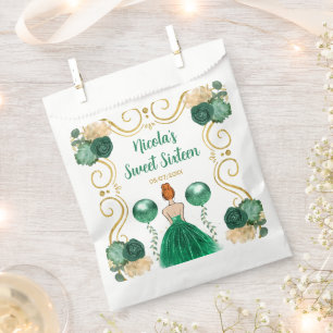 Sweet Sixteen Red Hair Princess in Green Favour Bags