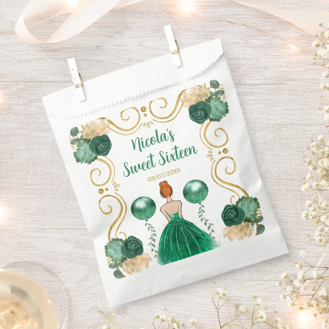 Sweet Sixteen Red Hair Princess in Green Favour Bags (Clipped)
