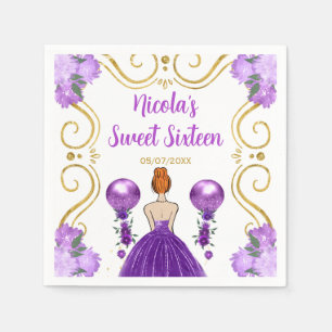 Sweet Sixteen Red Hair Princess in Purple Napkin