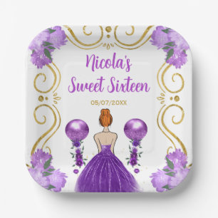 Sweet Sixteen Red Hair Princess in Purple Paper Plate