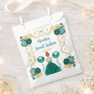 Sweet Sixteen Red Hair Princess in Teal Favour Bags
