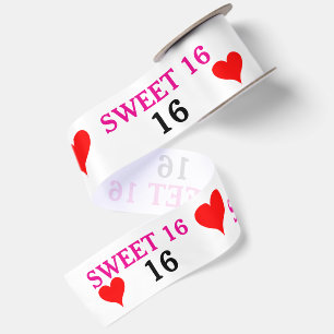  Sweet Sixteen Red Hearts Pink Black 3" Satin Ribbon