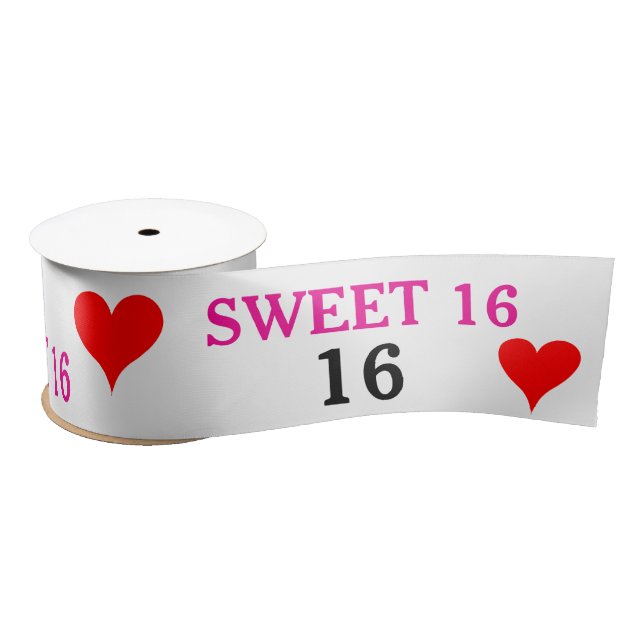  Sweet Sixteen Red Hearts Pink Black  Satin Ribbon (Spool)