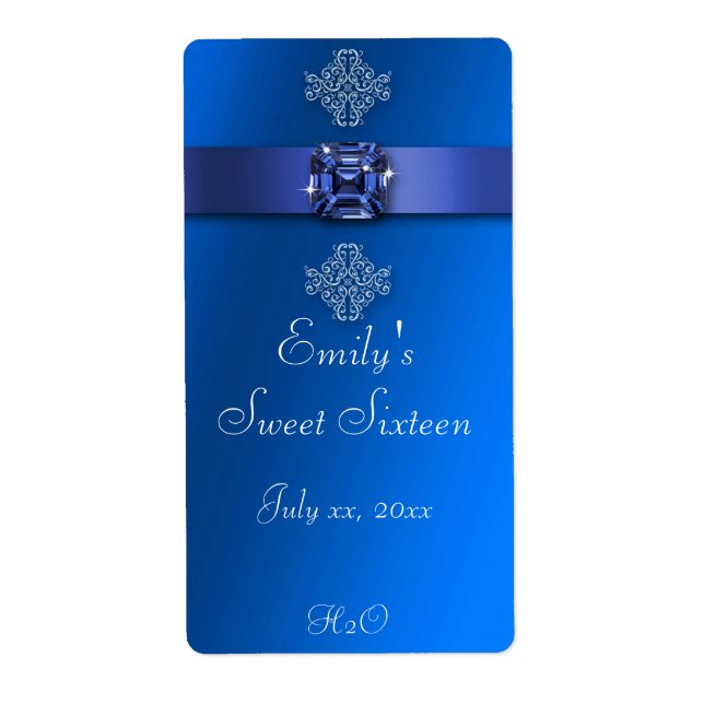 Sweet Sixteen Royal Blue Diamond Water Bottle (Front)