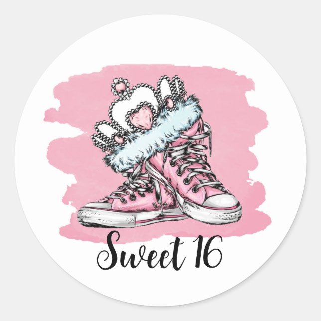 Sweet Sixteen Shoes and Crown Birthday Party Classic Round Sticker (Front)