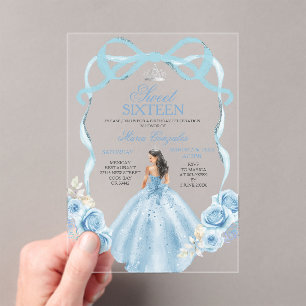 Sweet Sixteen Silver and Baby Blue Birthday Acrylic Invitations