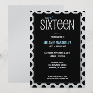 Sweet Sixteen Silver & Black | Party Invitations