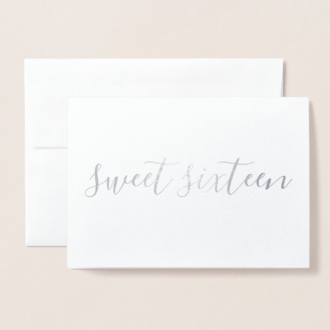 Sweet Sixteen simple calligraphy Silver Foil Card (Front With Envelope)