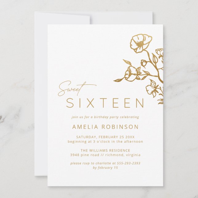 Sweet Sixteen Soft Glam Gold & White 16th Birthday Invitation (Front)
