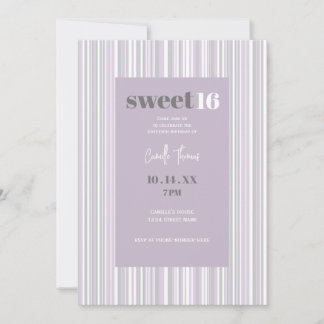Sweet Sixteen | Soft Purple & Grey Stripes Invitation
