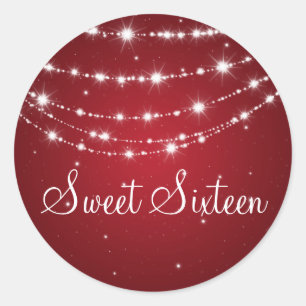Sweet Sixteen Sparkling Chain Red Classic Round Sticker