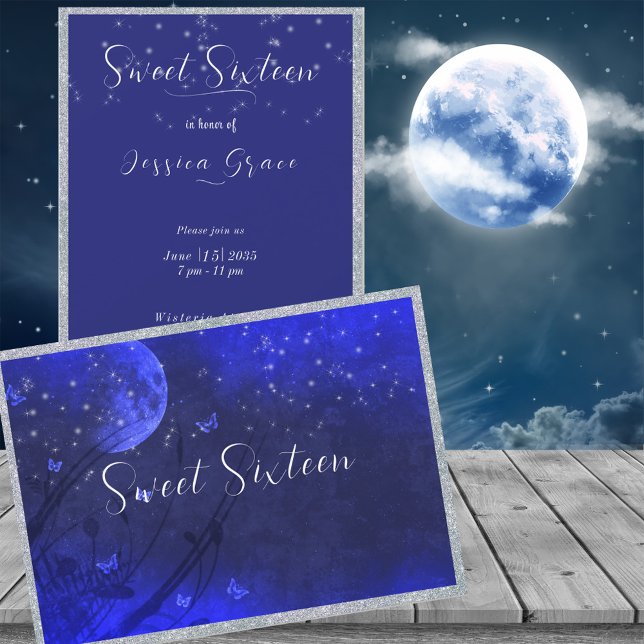 Sweet Sixteen, Stars Moon Enchanted Evening Purple Invitation (Creator Uploaded)