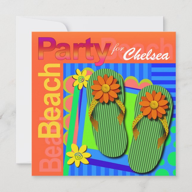 Sweet Sixteen Summer Fun Flip Flops - Beach Party! Invitation (Front)