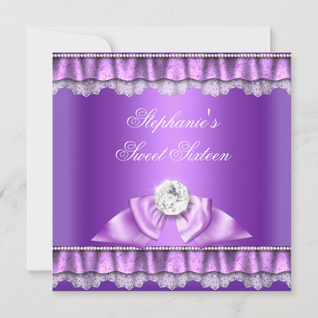 Sweet Sixteen Sweet 16 Birthday Party Purple Bow Invitation (Front)
