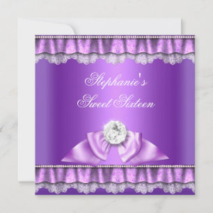 Sweet Sixteen Sweet 16 Birthday Party Purple Bow Invitation