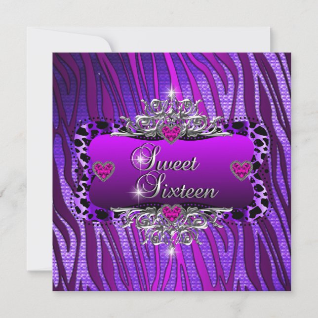 Sweet Sixteen Sweet 16 Birthday Party Purple Pink Invitation (Front)